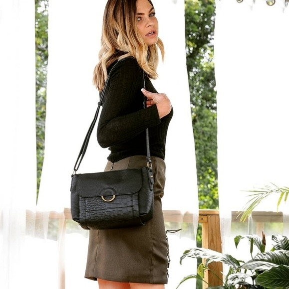 Bueno Handbags - Bueno Embossed Black Croc Skin Bag